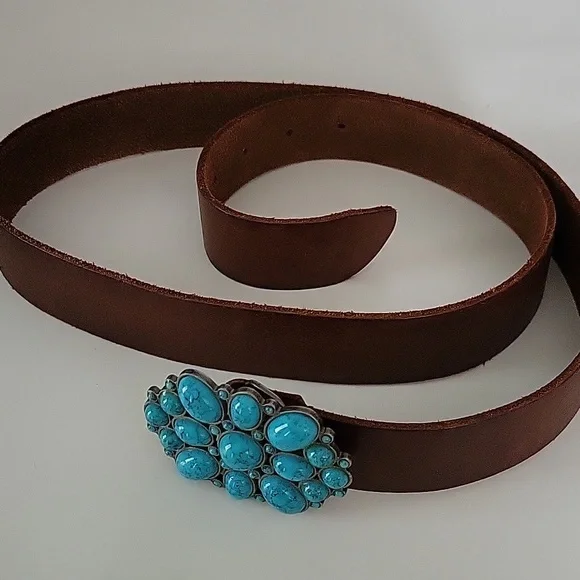 American Eagle Outfitters AEO Turquoise And Brown Leather Belt Sz Xl - Picture 4 of 11